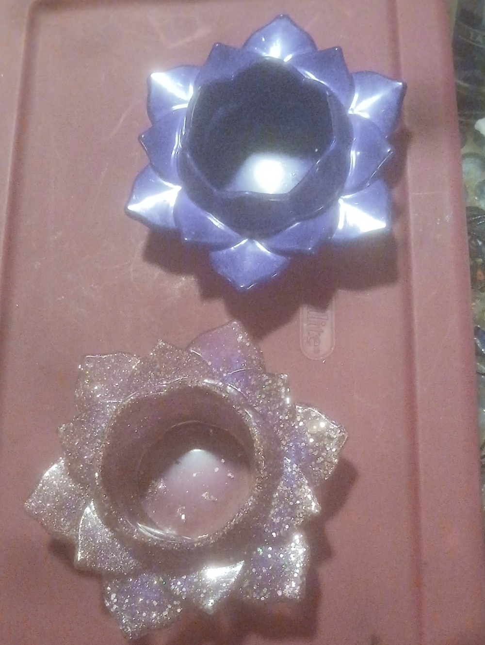Purple Lotus Tealight Candle Holders - Set of 2.